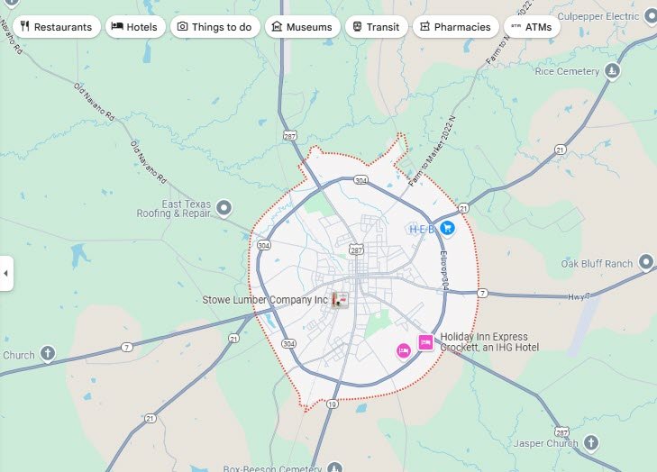 Map of Crockett, TX